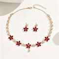 Ruby Red Blossom Necklace and Earrings Set