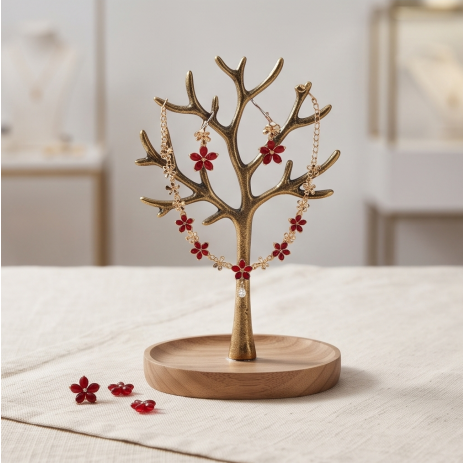 Ruby Red Blossom Necklace and Earrings Set
