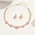 Pastel Pink Bow and Blossom Necklace and Earrings Set