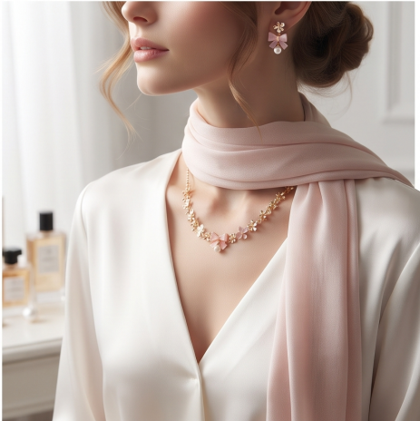 Pastel Pink Bow and Blossom Necklace and Earrings Set