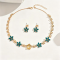 Teal and Amber Crystal Blossom Necklace and Earrings Set