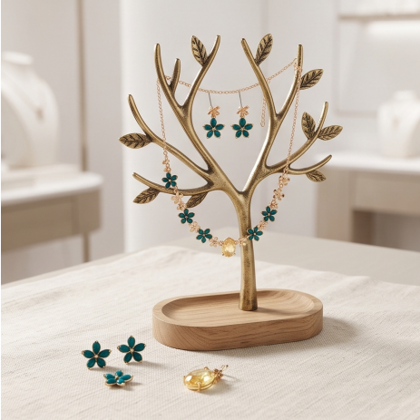 Teal and Amber Crystal Blossom Necklace and Earrings Set