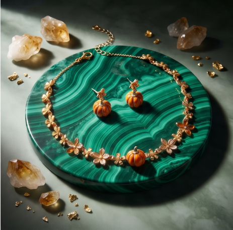 Autumn Harvest Pumpkin and Blossom Necklace and Earrings Set