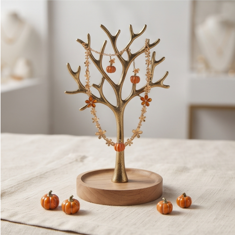 Autumn Harvest Pumpkin and Blossom Necklace and Earrings Set