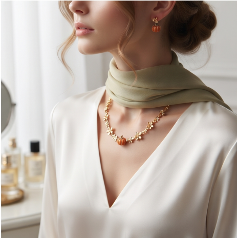 Autumn Harvest Pumpkin and Blossom Necklace and Earrings Set