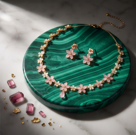 Blush Pink Crystal Blossom Necklace and Earrings Set