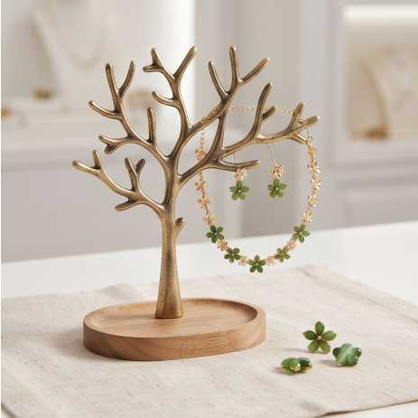 Jade Green Blossom Necklace and Earrings Set