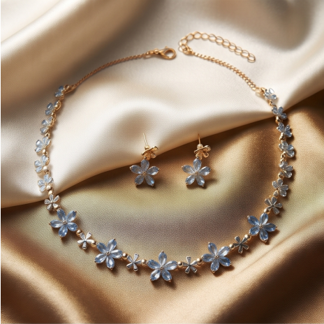 Sky Blue Crystal Blossom Necklace and Earrings Set