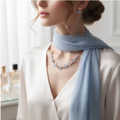 Sky Blue Crystal Blossom Necklace and Earrings Set