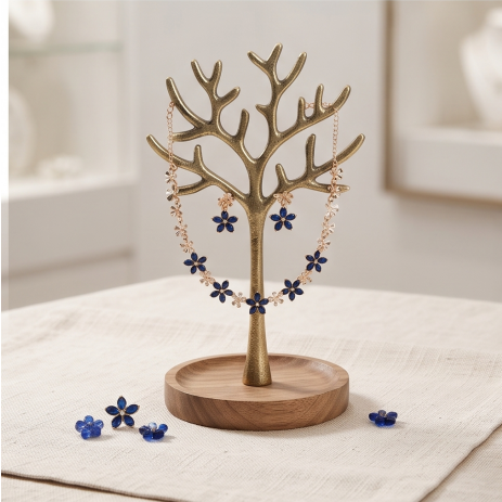 Sapphire Blue Crystal Blossom Necklace and Earrings Set