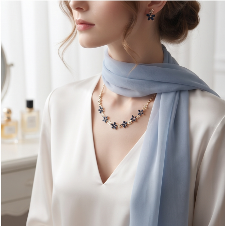 Sapphire Blue Crystal Blossom Necklace and Earrings Set