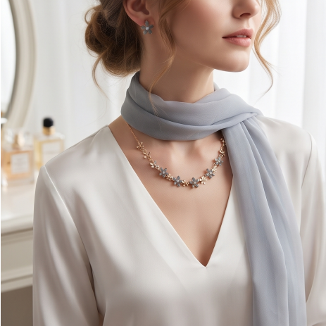 Slate Blue Blossom Necklace and Earrings Set