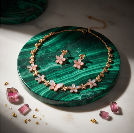 Pastel Butterfly and Blossom Necklace and Earrings Set