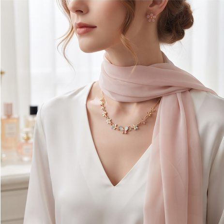 Pastel Butterfly and Blossom Necklace and Earrings Set