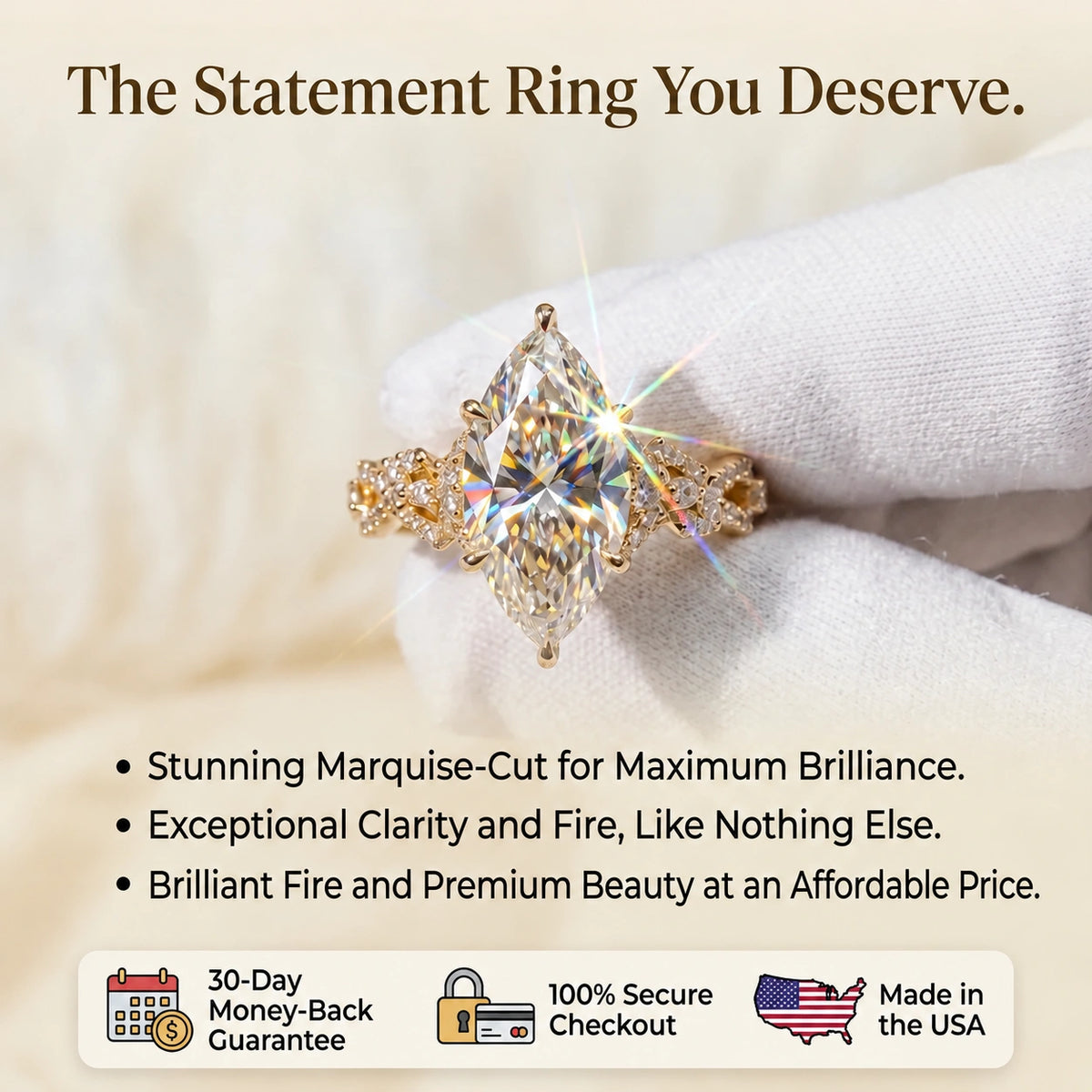 The Twisted Band Marquise Premium Moissanite Ring
